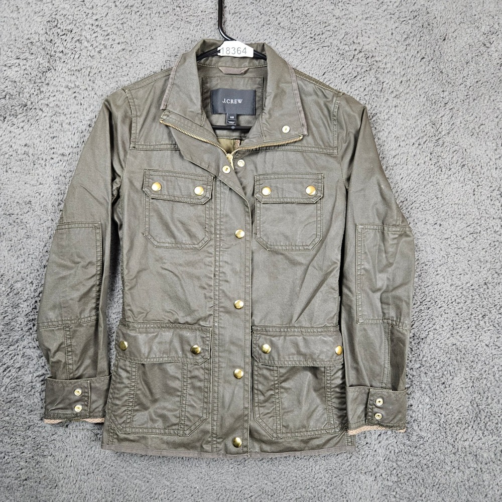 J. Crew Women's Waxed Cotton Utility Jacket Field Pockets Military Green XXS